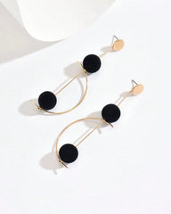 1 Pair Retro Minimalist Versatile Creative Long Geometric Half-Circle Rotatable Earrings With Black Ball Pendant