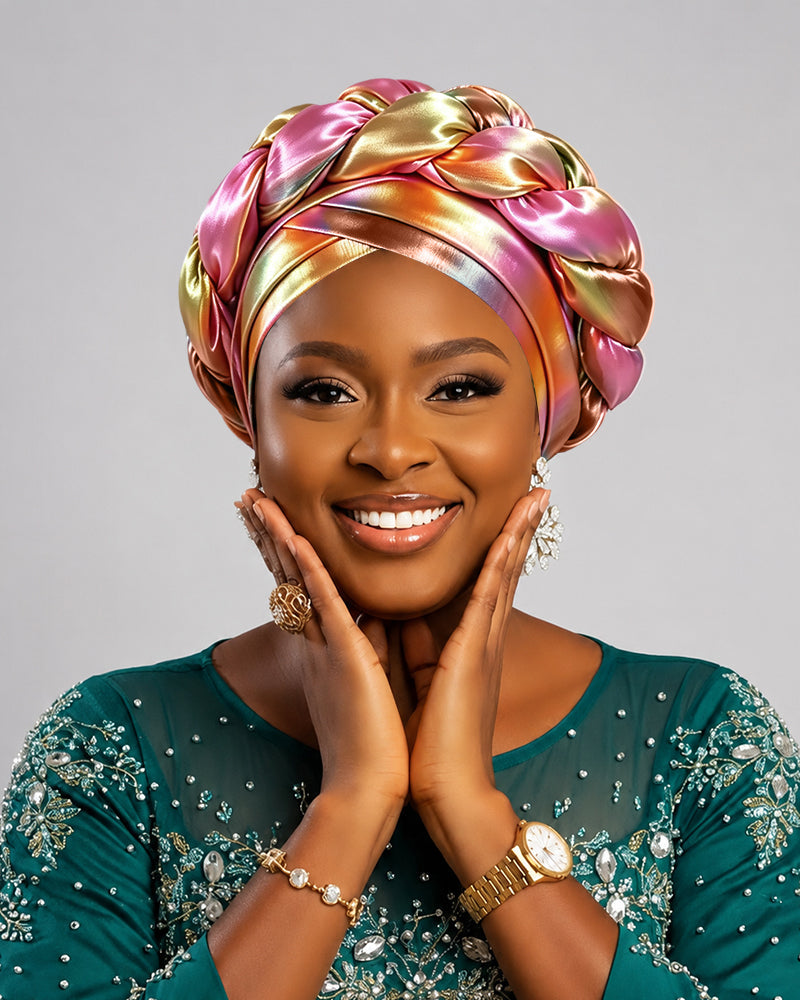 Double Brim Iridescent Braided Turban Hat
