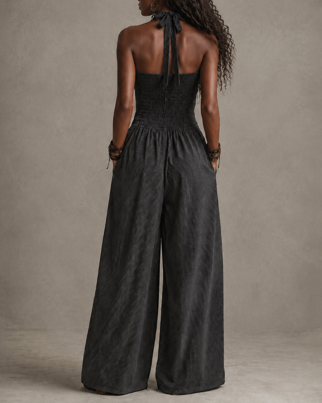 Women's Pinstriped Boho Halter Neck Jumpsuit