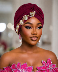 Floral Rhinestone Turban Hat