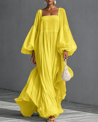 Square Neck Balloon Sleeve Chiffon Maxi Dress