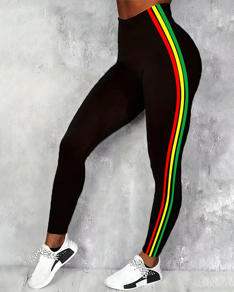 High-waisted Reggae Stripes Fitted Stretchy Leggings