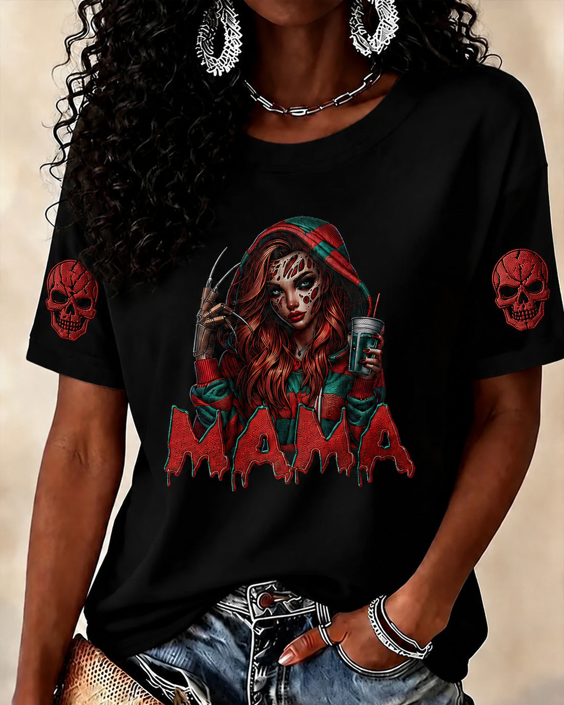 100% Cotton Halloween Mom Freddy Krueger Crew Neck Short Sleeve Tshirt