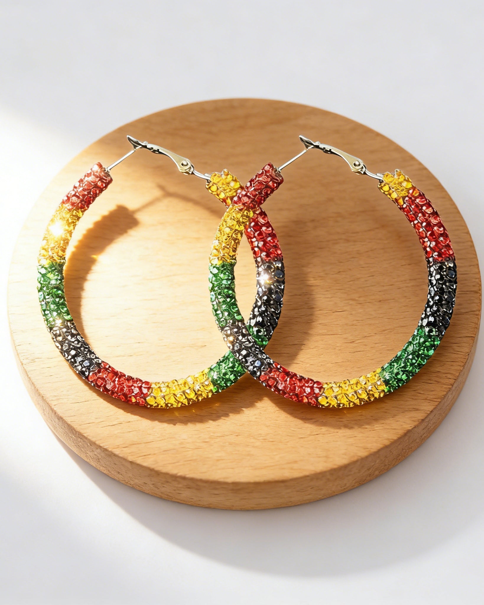 Reggae-colored Rhinestone Round Earrings