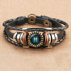 Twelve Constellations Time Gem Cowhide Bracelet