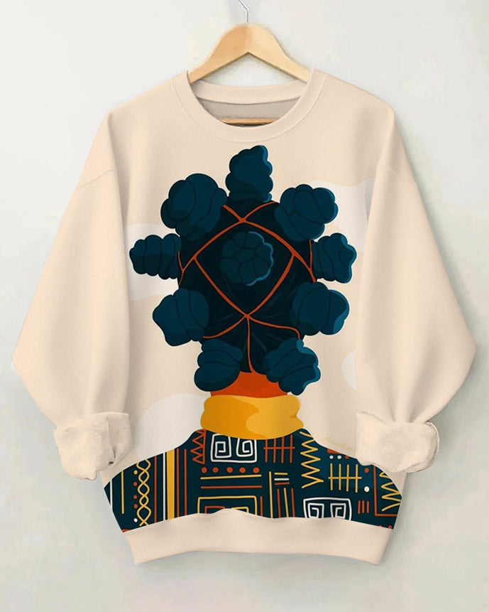 Black Girl With Locs Print Crewneck Sweatshirt