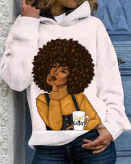 Brown Curly Coffee Girl Long Sleeves Hoodie