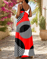 Sling Abstract Striped Art Print Pocket Maxi Dress