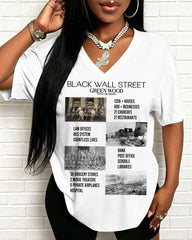 100% Cotton Black Wall Street  American History V Neck Short Sleeve Tshirt