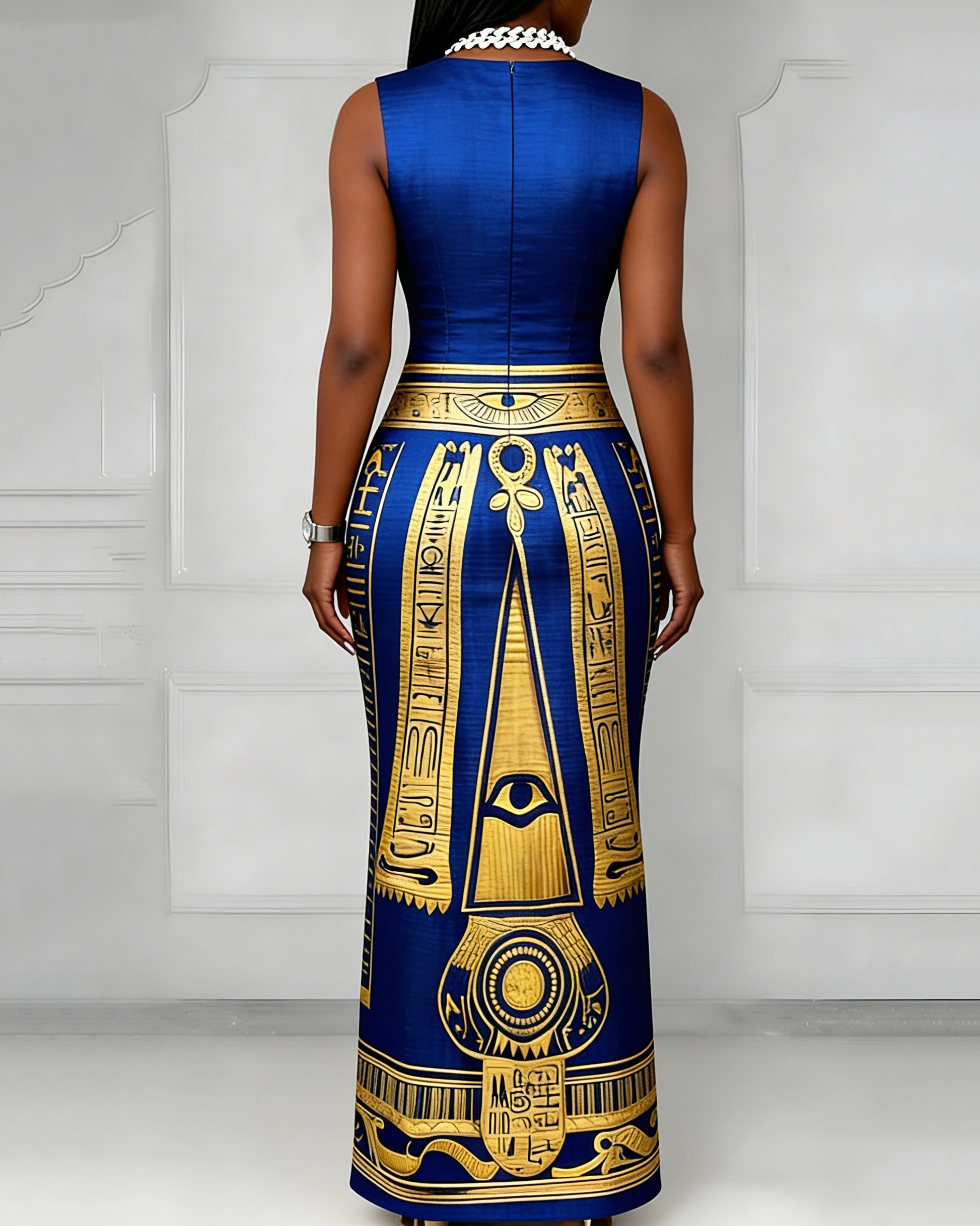Eye Of Horus Ancient Egyptian Totem Print Bodycon Sleeveless Dress