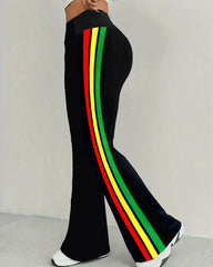 Reggae Strip Print Wide Trouser Legs Pants
