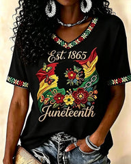 Juneteenth History Culture Print V-neck Short Sleeve Tshirt