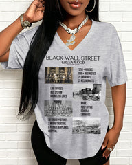 100% Cotton Black Wall Street  American History V Neck Short Sleeve Tshirt