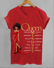 100% Cotton Black Queen V Neck Short Sleeve Tshirt
