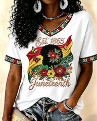 Juneteenth History Culture Print V-neck Short Sleeve Tshirt