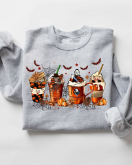 Halloween Skeleton Coffee Cups Cotton Long Sleeve Sweatshirt