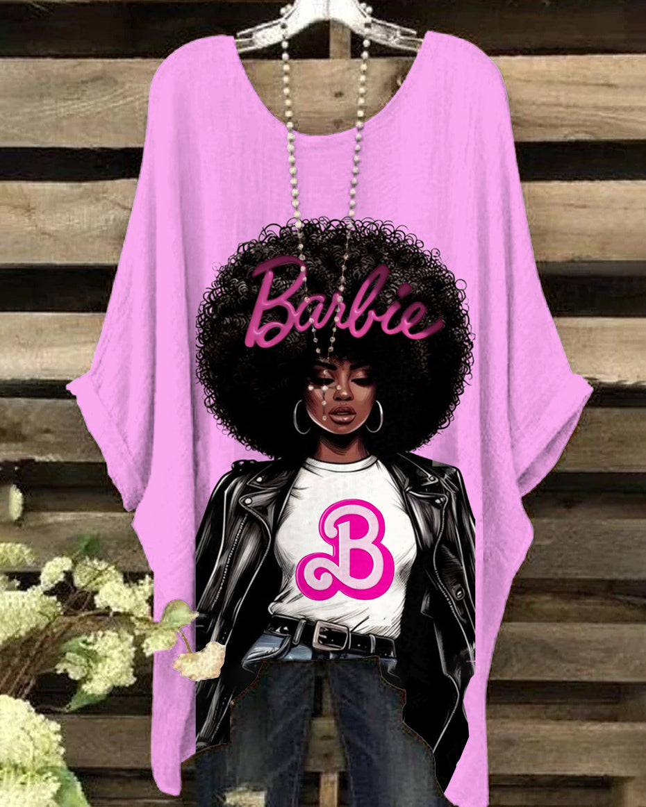 Black Jacket Barbie Girl Print Irregular Shirt