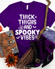 Thick Thighs Spooky Vibes 100% Cotton Crew Neck Short Sleeve Tshirt