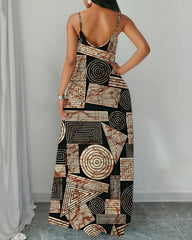 Sling African Geometric Print Pocket Maxi Dress