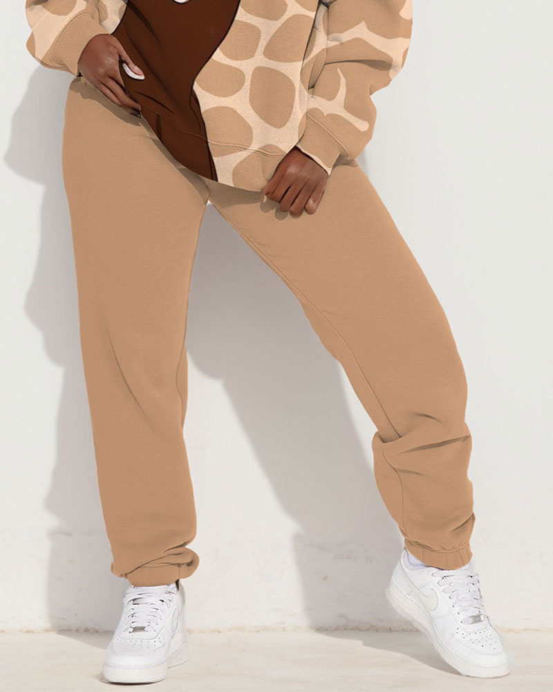 Brown Girl Metal Earrings Print Long Sleeve Sweatshirt Two Pieces Set