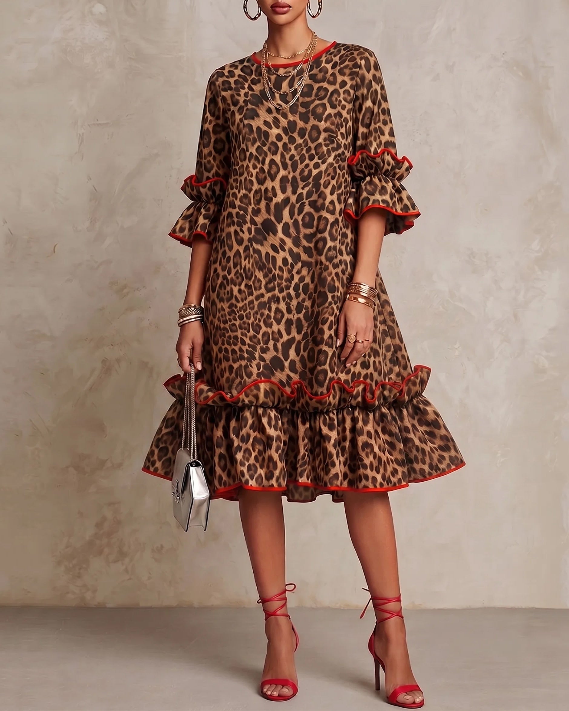 Urban Leopard Crew Neck Midi Dress