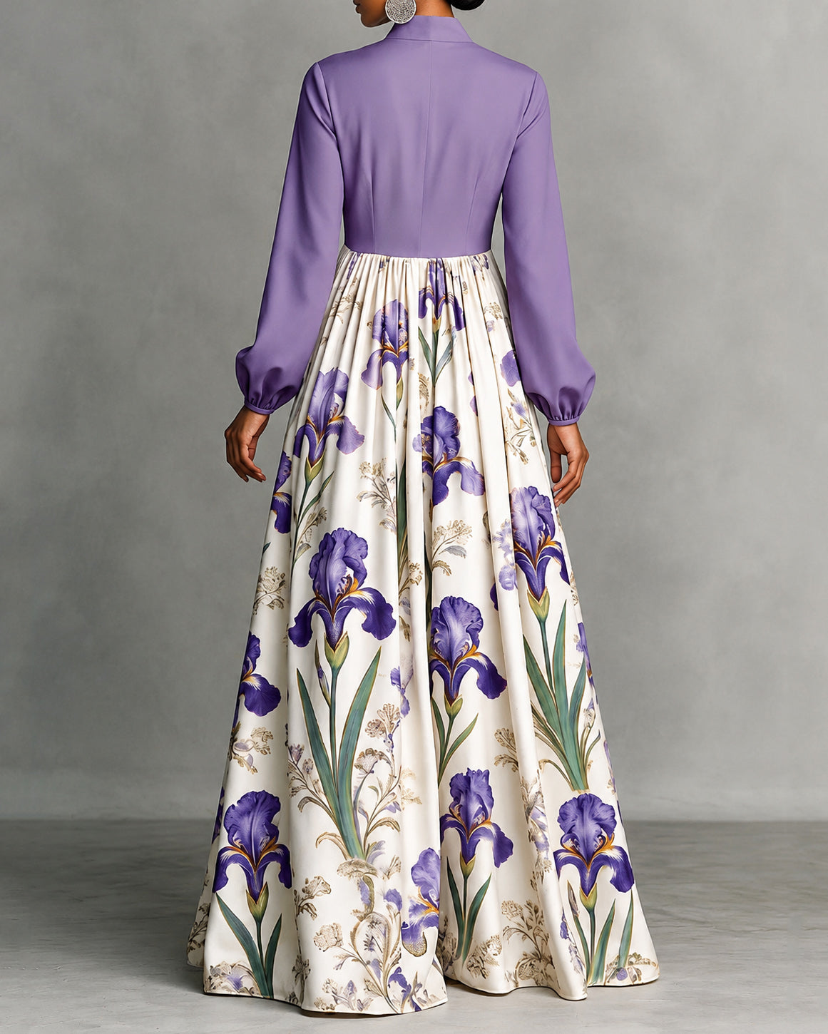Flower Print Contrast Color Buttoned Pockets Loose Long Sleeves Stand Collar Maxi Dresses