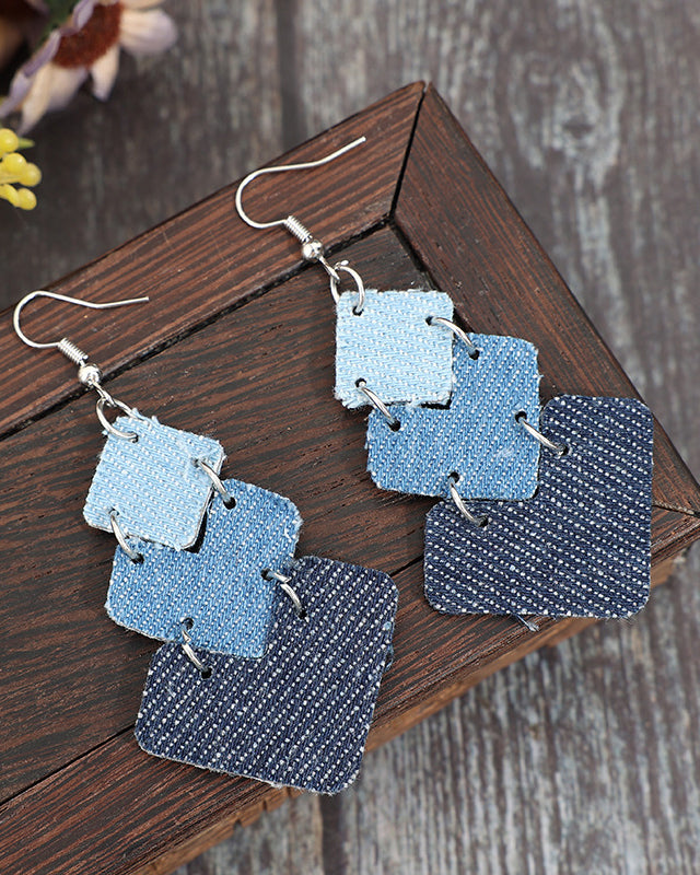 Geometric Square Retro Denim Earrings