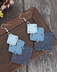Geometric Square Retro Denim Earrings