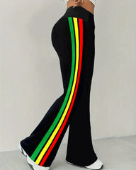 Reggae Strip Print Wide Trouser Legs Pants