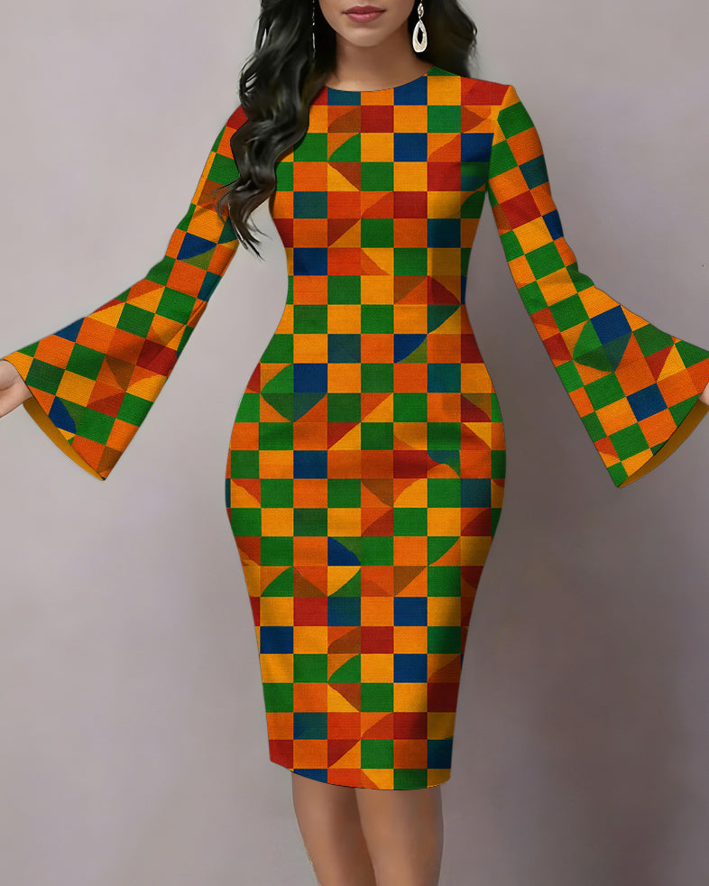 Traditional African Pattern Flared Sleeves Mini Dresses