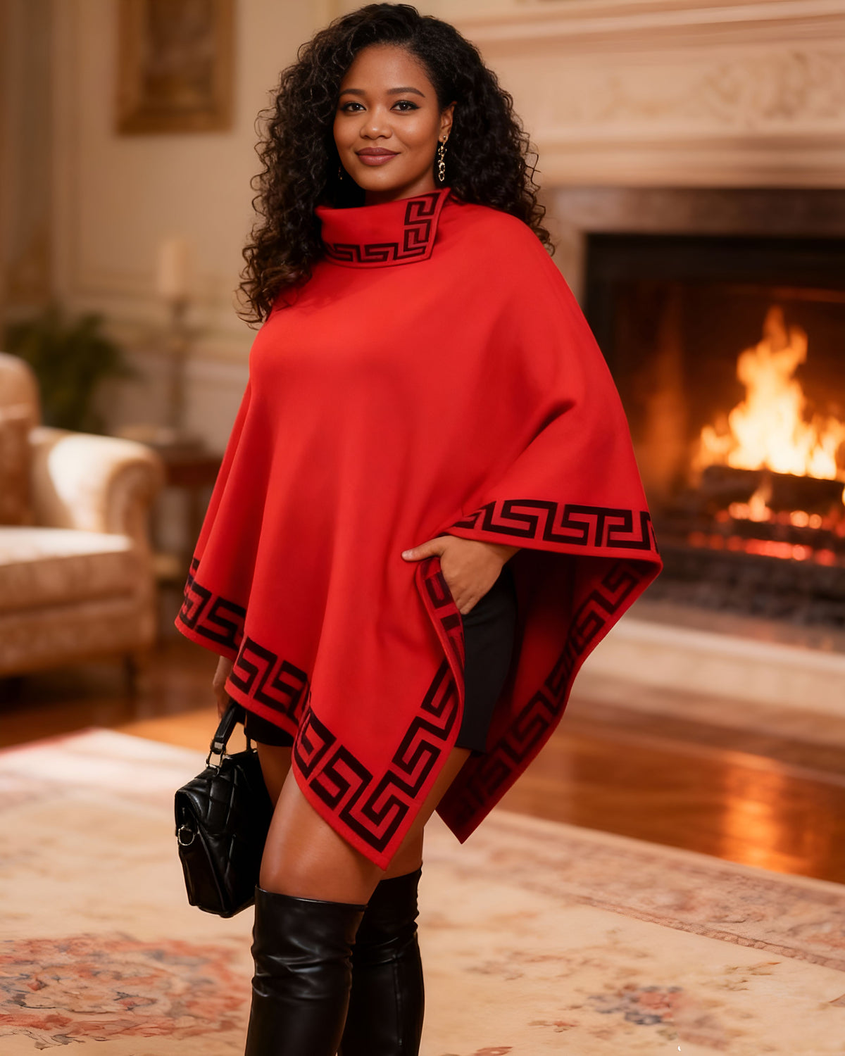 Houndstooth Poncho Shawl Irregular Coat Knitwear Mid-length Sweater
