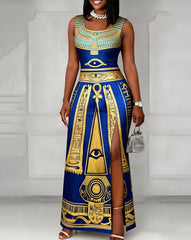 Eye Of Horus Ancient Egyptian Totem Print Bodycon Sleeveless Dress
