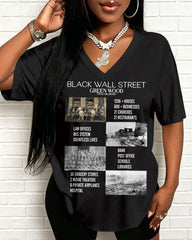 100% Cotton Black Wall Street  American History V Neck Short Sleeve Tshirt