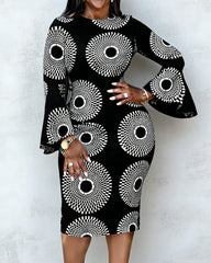Classic Ankara Polka Dot Print Flared Sleeves Mini Dresses