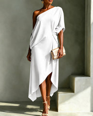Off-shoulder Elegance Drape Midi Dress