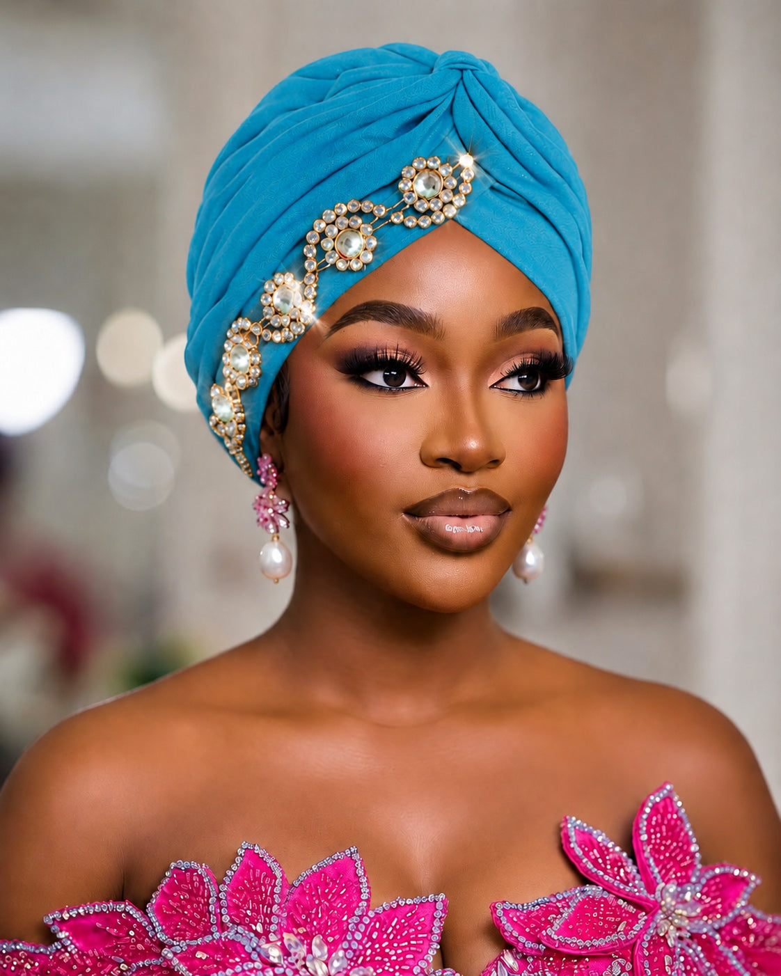 Floral Rhinestone Turban Hat