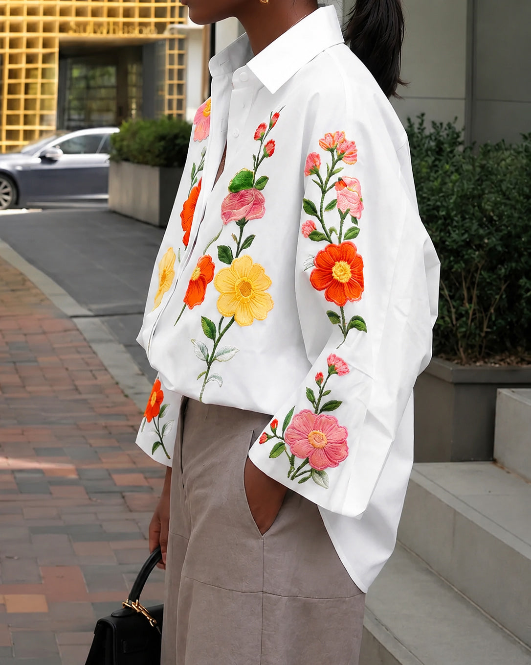 Bohemian Flowers Loose Long Sleeves Lapel Blouses&Shirts Tops