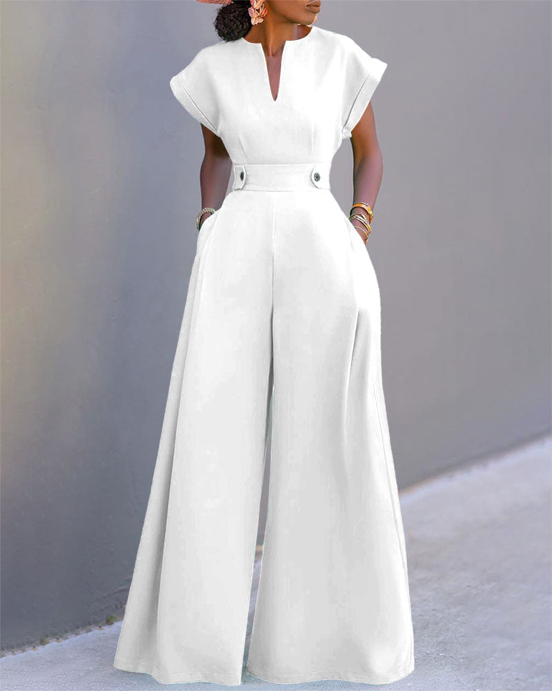 Solid Color Batwing Sleeve Wide Leg Jumpsuit