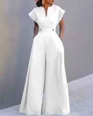 Solid Color Batwing Sleeve Wide Leg Jumpsuit