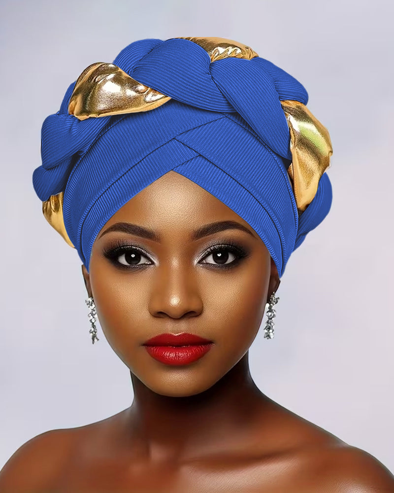 Elegant Pre-Tied Boho Turban Cap with Golden Accents