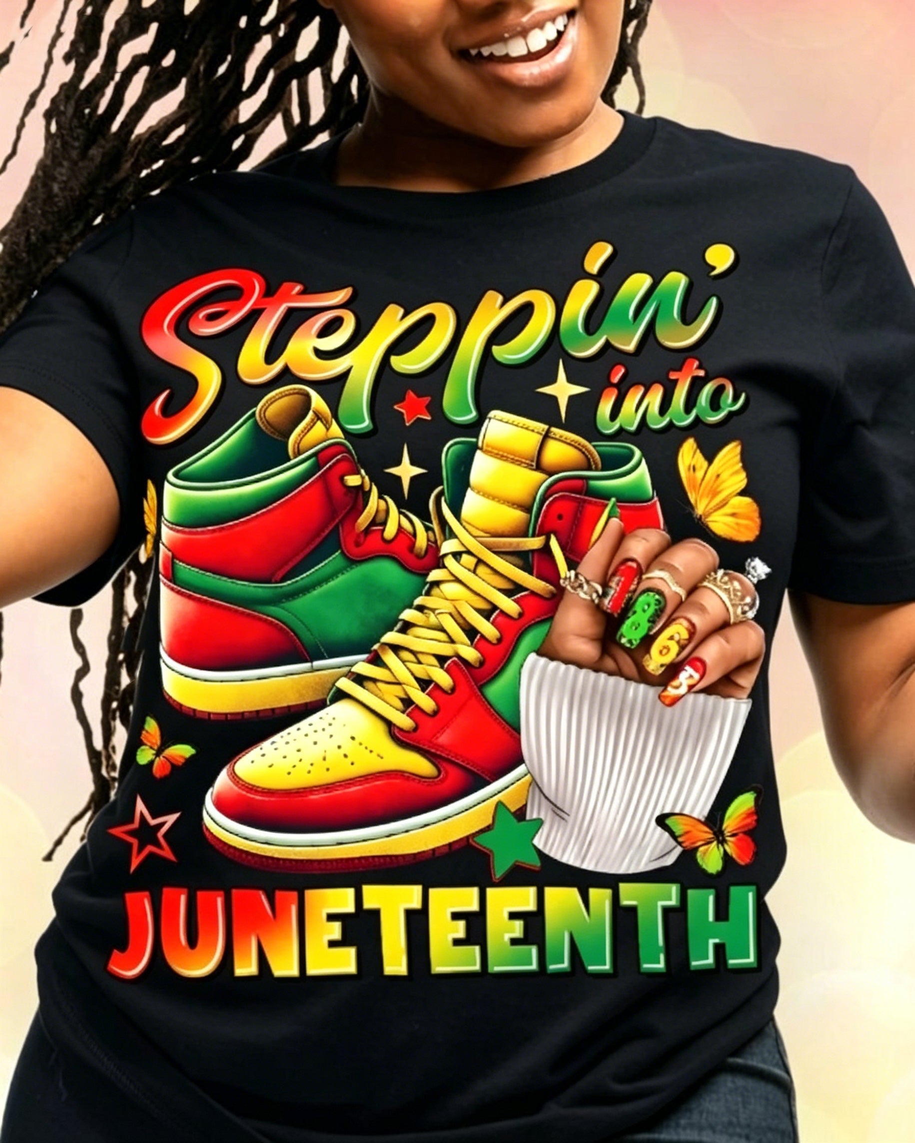 100% Cotton Steppin' Into Juneteenth Crew Neck Short Sleeve Tshirt