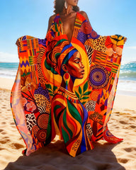 Ankara Black Queen Off-shoulder V-neck Long Kaftan Dress