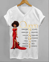 100% Cotton Black Queen V Neck Short Sleeve Tshirt