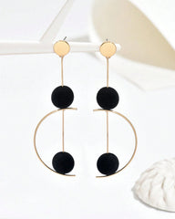 1 Pair Retro Minimalist Versatile Creative Long Geometric Half-Circle Rotatable Earrings With Black Ball Pendant
