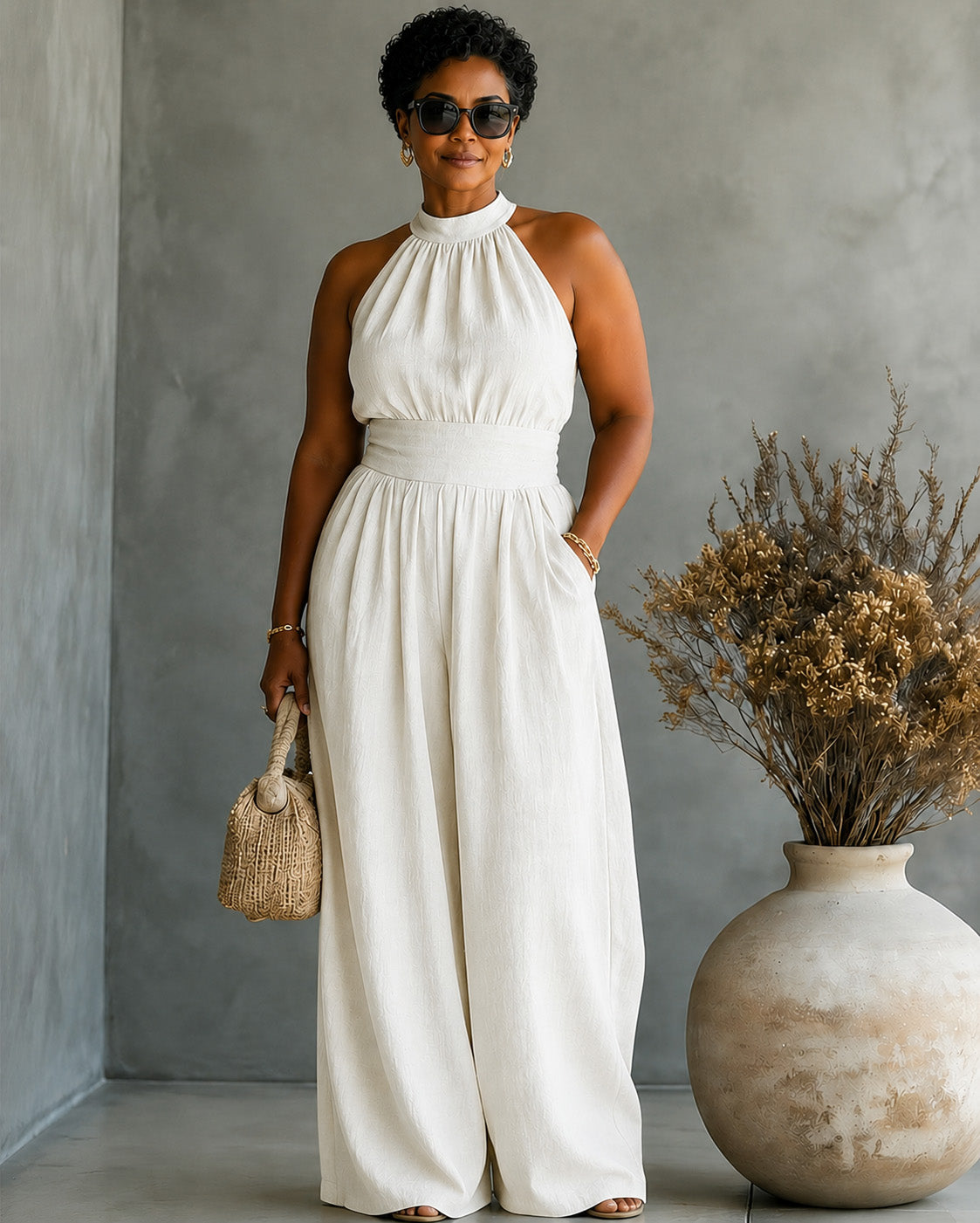 Sleeveless Halter Neck Loose Wide-leg Jumpsuit