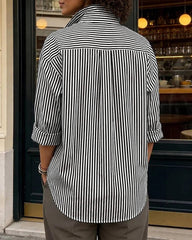 Irregular Stripes Stand Collar Long Sleeve Shirt with Metal Buttons
