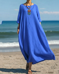 Women's Cotton Linen Maxi Dress Shift Dress