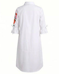 A-Line Half Sleeves Buttoned Flower Print Pockets Split-Joint Tied Lapel Midi Dresses