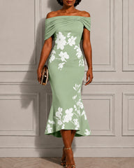 Elegant Off-Shoulder Floral Midi Dress