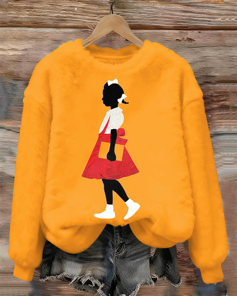 Black Girl Ruby Bridges Flannel Crewneck Long Sleeve Sweatshirt